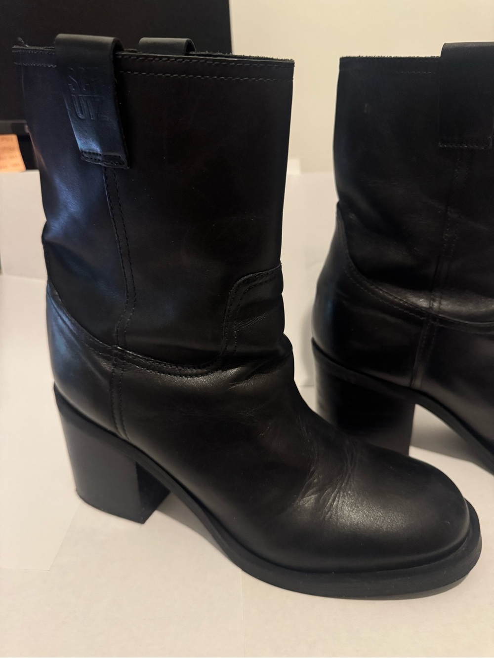 Schutz Wyatt Black Leather mid calf boot